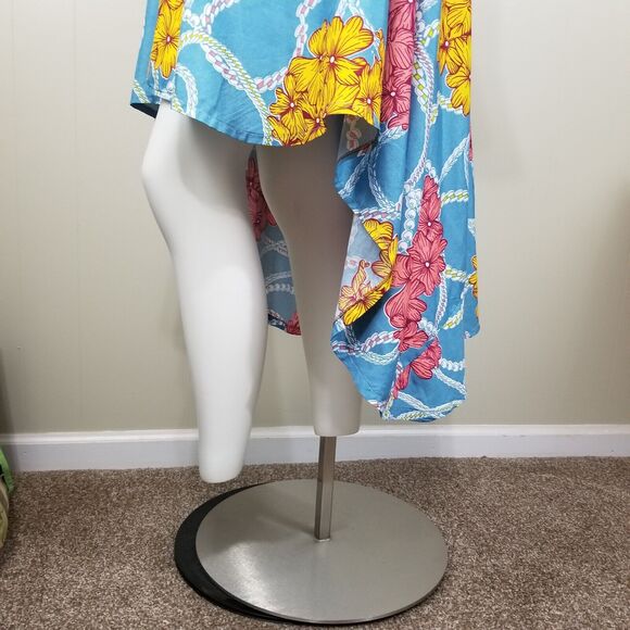 Spanish Style Dress Sz XS 0-2 Blue High Low Floral Crochet Bodice Party Extra Sm - Picture 7 of 9